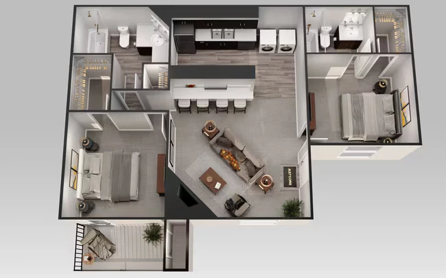 2 Bedroom 2 Bath 1057 floor plan